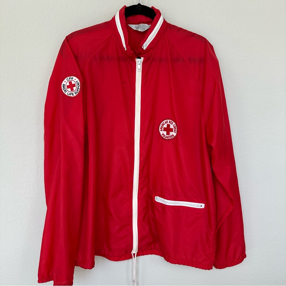 American Red Cross Volunteer Rainbow Sportswear Red Nylon Jacket L